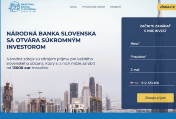 Národná banka Slovenska upozorňuje na podvodnú stránku, využíva meno guvernéra Kažimíra a ponúka možnosti falošného zisku