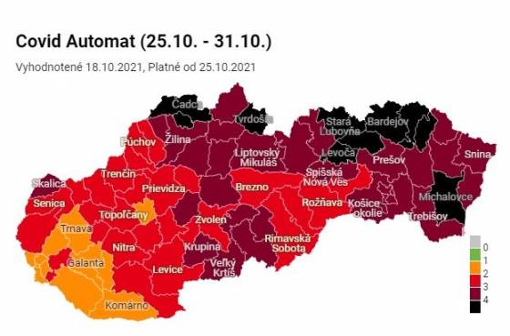 na slovensku od pondelka pribudnu cierne aj bordove okresy ubudlo oranzovych a cervenych je 27