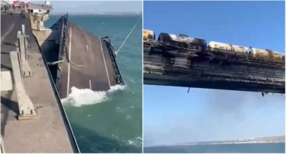 klucovy most spajajuci rusko s krymom pohltil velky poziar museli zastavit dopravu video